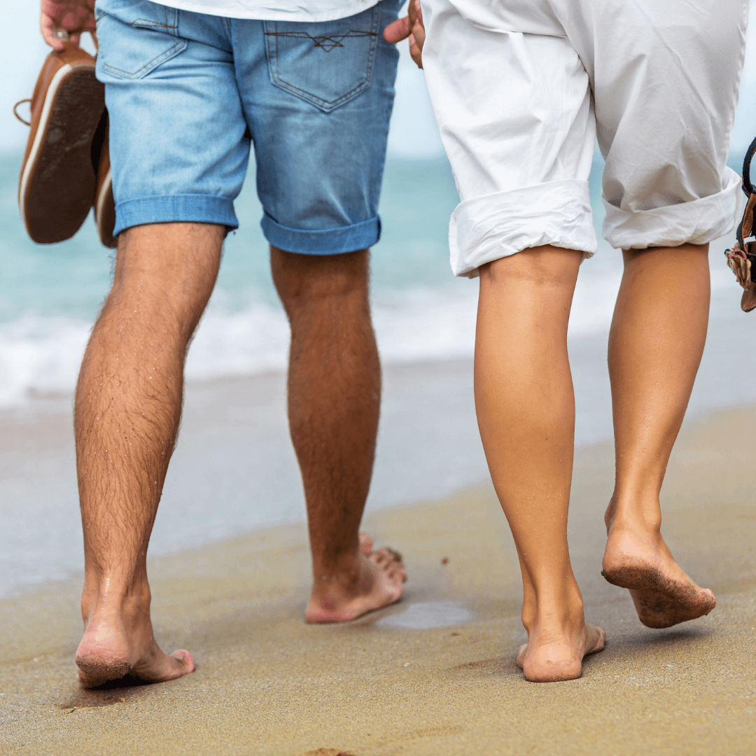 Walking Barefooted on the sea shore for health
